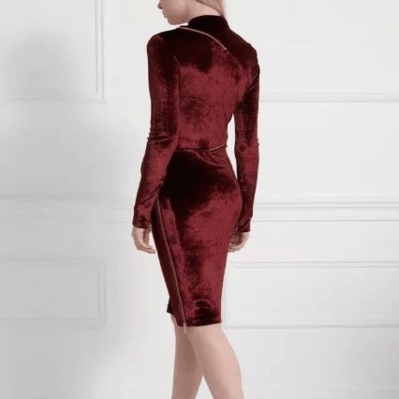 Agent Provocateur Burgundy Velvet Dress Size 14 Long Sleeve Asymmetric Zipper - Picture 2 of 16